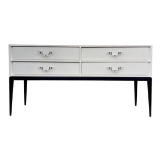 Tommi Parzinger 4 Drawer White Lacquered Console Table Credenza For Sale