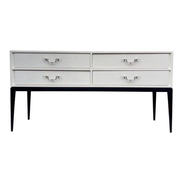 Tommi Parzinger 4 Drawer White Lacquered Console Table Credenza For Sale