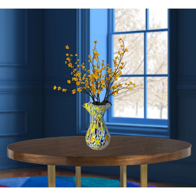 15+ In. Tall Bulbous Multicolor Ruffled Art Glass Confetti Multicolor Vase For Sale - Image 14 of 18