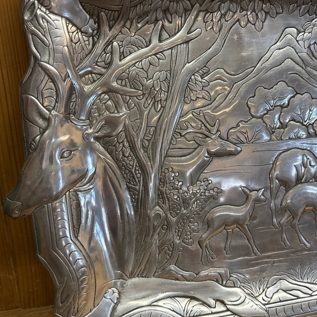 Lead free pewter Arthur Court 1982 Forest scene deer family , serving tray. 24” x 15.5 “ large. This has lively beautiful...