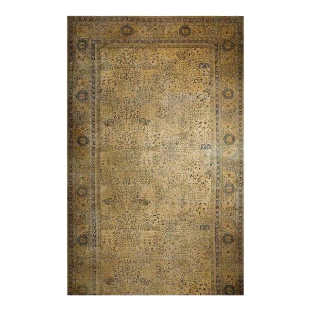 Extraordinary Beige Background Color With Delicate Details Floral Design Antique Indian Lahore Rug For Sale