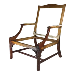 Large Old Hand Carved Wing Chair
