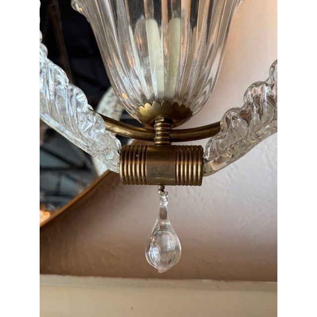 Transitional Vintage Murano Glass and Brass Pendant For Sale - Image 3 of 5