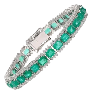 12.46 Ct Natural Zambian Tennis Bracelet with 3.25 Ct Diamonds and 18k Gold