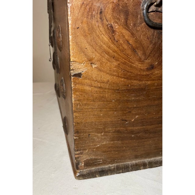 Rare Antique 18th Century Wrought Iron Adorned Wood Blanket Chest Trunk Box For Sale - Image 13 of 18