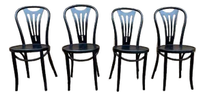 Mid 20th Century Vintage Thonet Style Bentwood Black Painted Dining Chairs By ZPM Radomsko.- Set of 4
