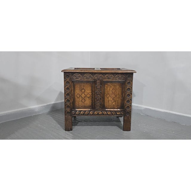 Wood Small Oak Inlaid Coffer, 1920 For Sale - Image 7 of 12