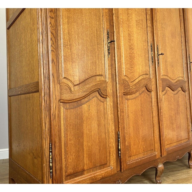 Vintage Louis XVI French Oak Five Door Carved Armoire For Sale - Image 6 of 14