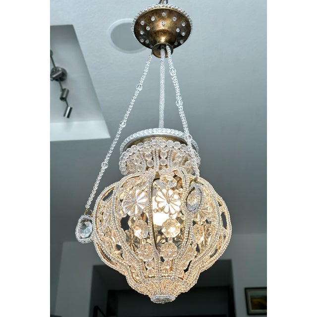 Gold Sherle Wagner Crystal Beaded Basket Pendant Chandelier With Beaded Canopy For Sale - Image 8 of 18