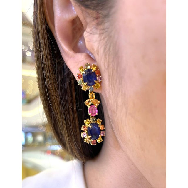 Bochic "Capri" Blue & Multi Sapphire & Ruby Earrings Set In 18K Gold & Silver For Sale In New York - Image 6 of 18