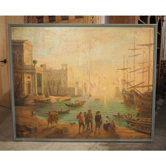 19th Century French Seaport Oil Painting After Claude Lorrain, 60.4 X 74.3 In For Sale - Image 14 of 18
