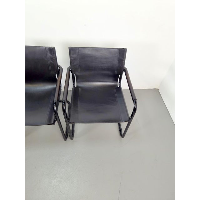 Metal Mid-Century Modern Bauhaus Leather B34 Armchairs by Mart Stam & Marcel Breuer for Fasem, Italy, 1980, Set of 4 For Sale - Image 7 of 11