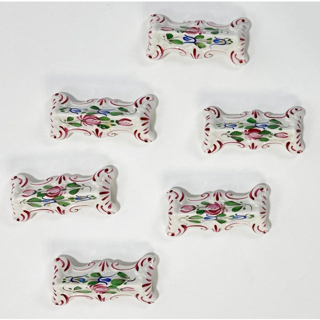 Antique Hand-Painted French Porcelain Knife Rests, Set of 6 For Sale - Image 4 of 11