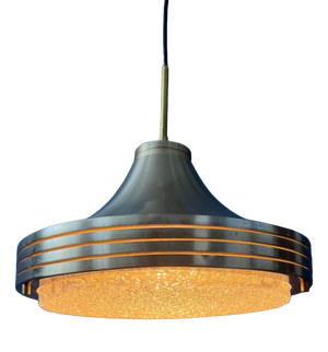 Mid-Century Brushed Aluminium Crystal Glass Pendant Light