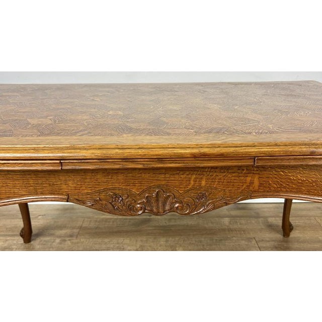 French Louis XVI Extendable Dining Table in Carved Oak For Sale - Image 5 of 17