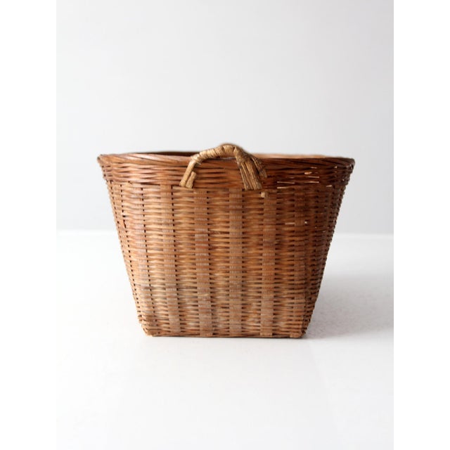Farmhouse Vintage Woven Rattan Basket With Handles For Sale - Image 3 of 13