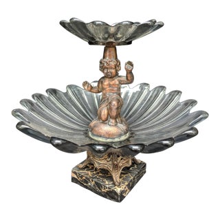 Fostoria Tiered Compote Cherub Serving Dish Starburst Smoky Gray Quartz For Sale