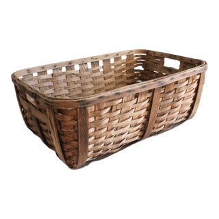19th Century Antique French Splint Laundry Basket/Ext LRG For Sale