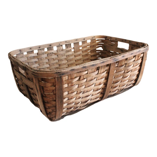 19th Century Antique French Splint Laundry Basket/Ext LRG For Sale