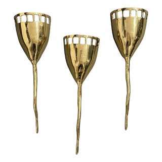 Vintage Brutalist Sconces in Bronze by David Marshall, 1980s., Set of 3 For Sale
