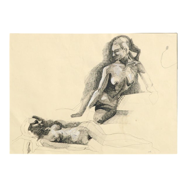 Michael William Eggleston Two Nudes Realism Pencil and Gouache on Paper Circa 1980s For Sale