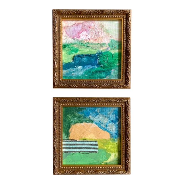 Pair of Soft Mini Landscapes With Matching Frames For Sale