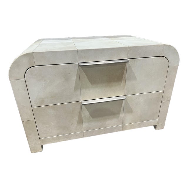 Restoration Hardware Parchment Leather Nightstands For Sale