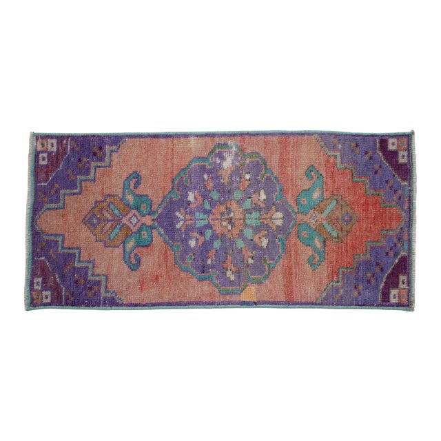 a Vintage Turkish Small yastik rug, perfect for entryway, bath or in front of the kitchen sink. Dimension: 16" x 35" or 1...