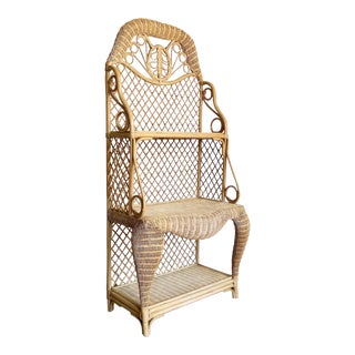 Boho Chic Bamboo Rattan and Wicker Sculpted Etagere/Backers Rack For Sale