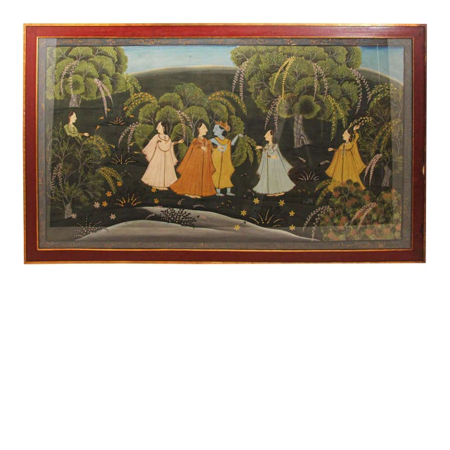 Painting of Radha and Krishna with Female Gopis For Sale