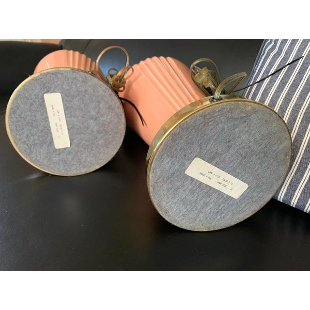 Vintage Postmodern Peach Art Deco Revival Lamps a Pair For Sale In Palm Springs - Image 6 of 8