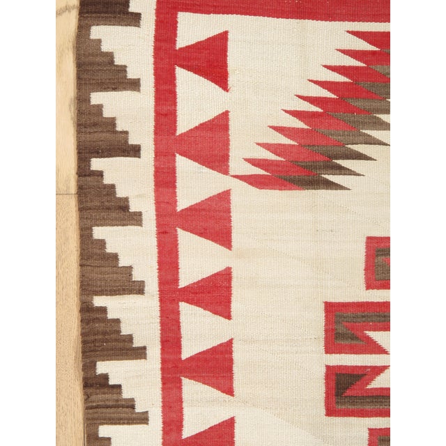Authentic 1920 Navajo Rug Handwoven Wool Geometric Medallion Design, Red & Ivory For Sale - Image 11 of 18