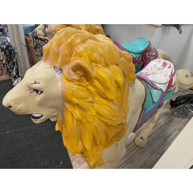 Figurative Large Vintage Hand-Painted Carousel Lion Carnival Figure, 80" Long For Sale - Image 3 of 8