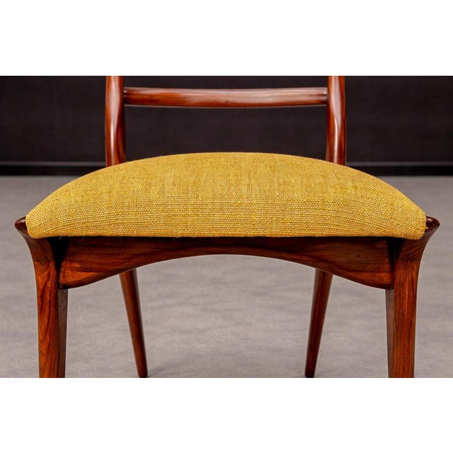 Mid-Century Modern Set of 2 Chairs in Rosewood & Yellow Linen Canvas, Carlo Hauner, 1950s For Sale - Image 3 of 14