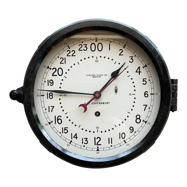 Vintage Us Govt Chelsea Ships Clock 24 Hour Navy Red Sweeping Hand 797177 For Sale
