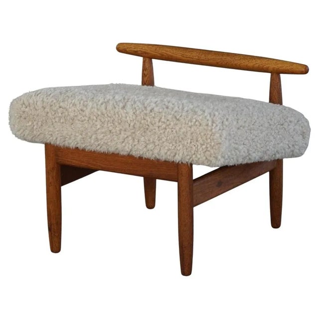 Oak Ottoman with Light Lambswool Upholstery by Eivind A. Johansen for FDB Møbler, 1950s For Sale - Image 17 of 17