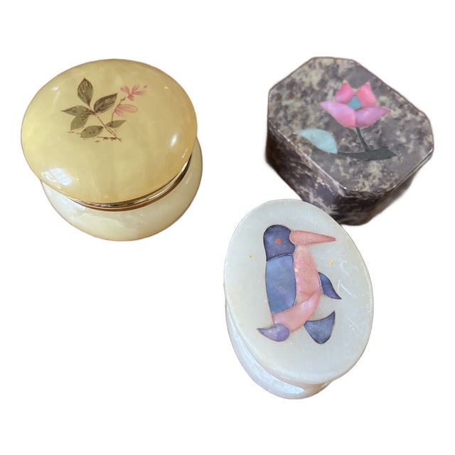 1970s Trio of Marble Stone Miniature Boxes For Sale