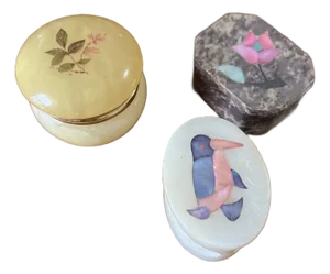 1970s Trio of Marble Stone Miniature Boxes
