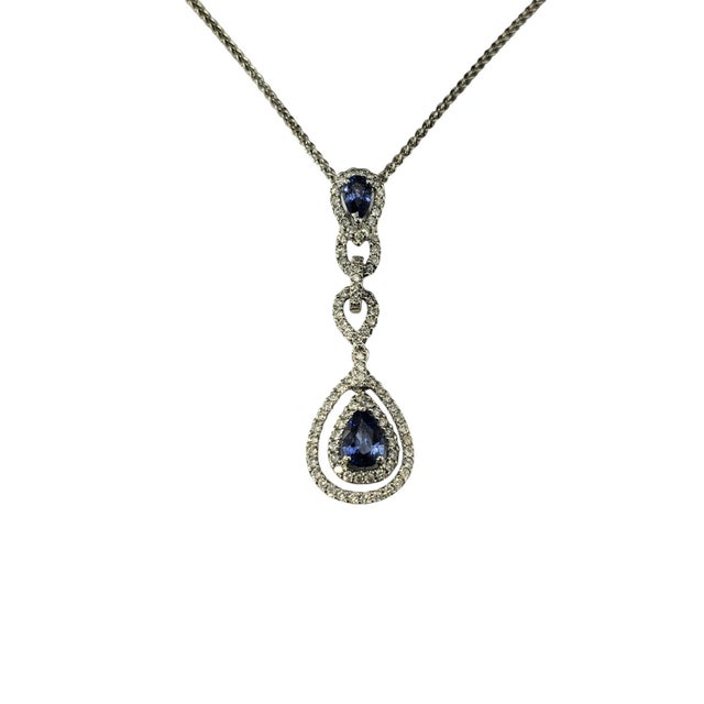 Contemporary Late 20th Century 14k White Gold Sapphire and Diamond Pendant Necklace For Sale - Image 3 of 8