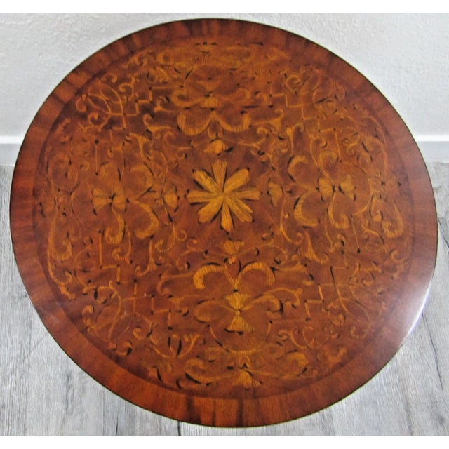 Maitland - Smith 1990s Maitland-Smith Empire Pedestal Based Inlaid Marquetry Top Occasional Table For Sale - Image 4 of 11