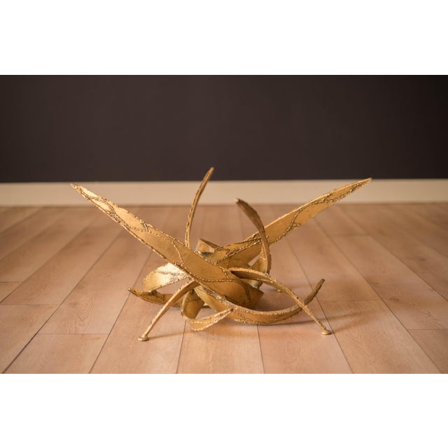 Gold Vintage Silas Seandel Style Brutalist Torch Cut Sculptural Glass Coffee Table For Sale - Image 8 of 12