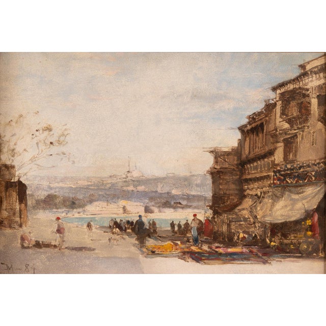 Unknown, Animated Orientalist Landscape, 1884, Oil on Panel For Sale - Image 15 of 15