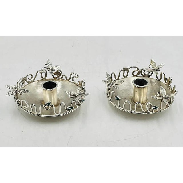 1980s 1980s Pair of Silver-Plated Candle Holders by Emilia Castillo, Mexican Modernism For Sale - Image 5 of 13
