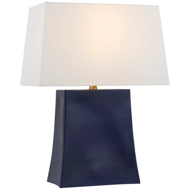 Chapman & Myers for Visual Comfort Signature Lucera Medium Table Lamp in Denim with Linen Shade For Sale