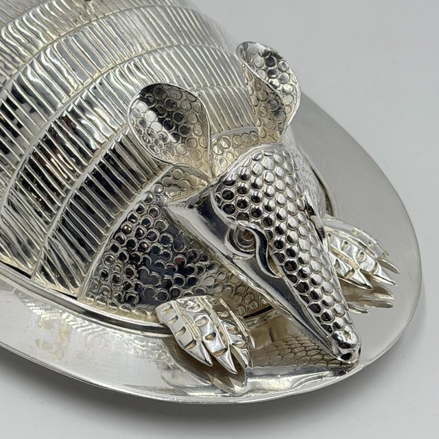 Emilia Castillo Silver Plate Armadillo Butter Dish With Malachite, Taxco Mexico For Sale - Image 14 of 18