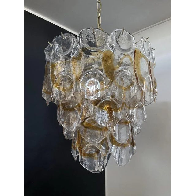 1990s Italian Amber Murano Crostoli Glass Chandelier from Mazzega, 1990s For Sale - Image 5 of 18