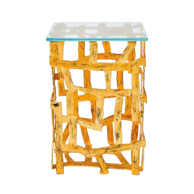 New in box Global Views Studio A Home Fragments End Table in gold leaf finish with tempered glass top. This sculptural...