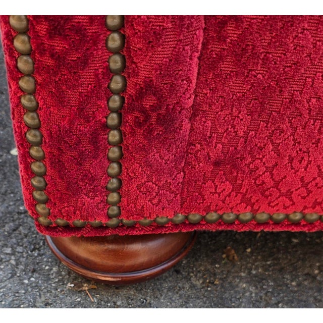 Early 21st Century Theodore Alexander English Traditional Crimson Chenille Rolled-Arm Sofa With Nailhead Trim For Sale - Image 5 of 12