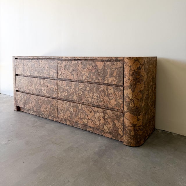 Vintage Mid Century Modern Rounded Edge Cork Dresser Burlwood 70s 80s For Sale In Palm Springs - Image 6 of 11