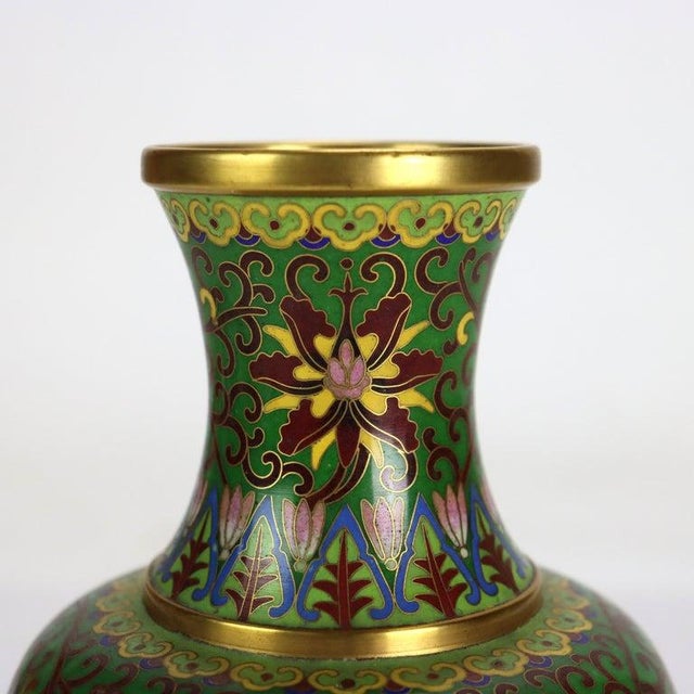 Metal Chinese Cloisonne Floral Enameled Vase 20thC For Sale - Image 7 of 9